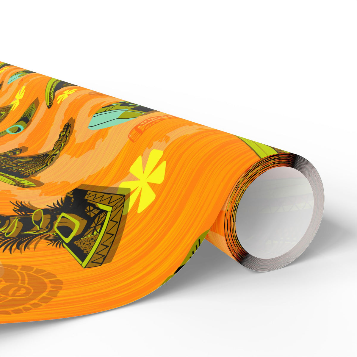 ORANGE Tiki Wrapping Paper — "Enchanted Carvings" Tiki Gift Wrap
