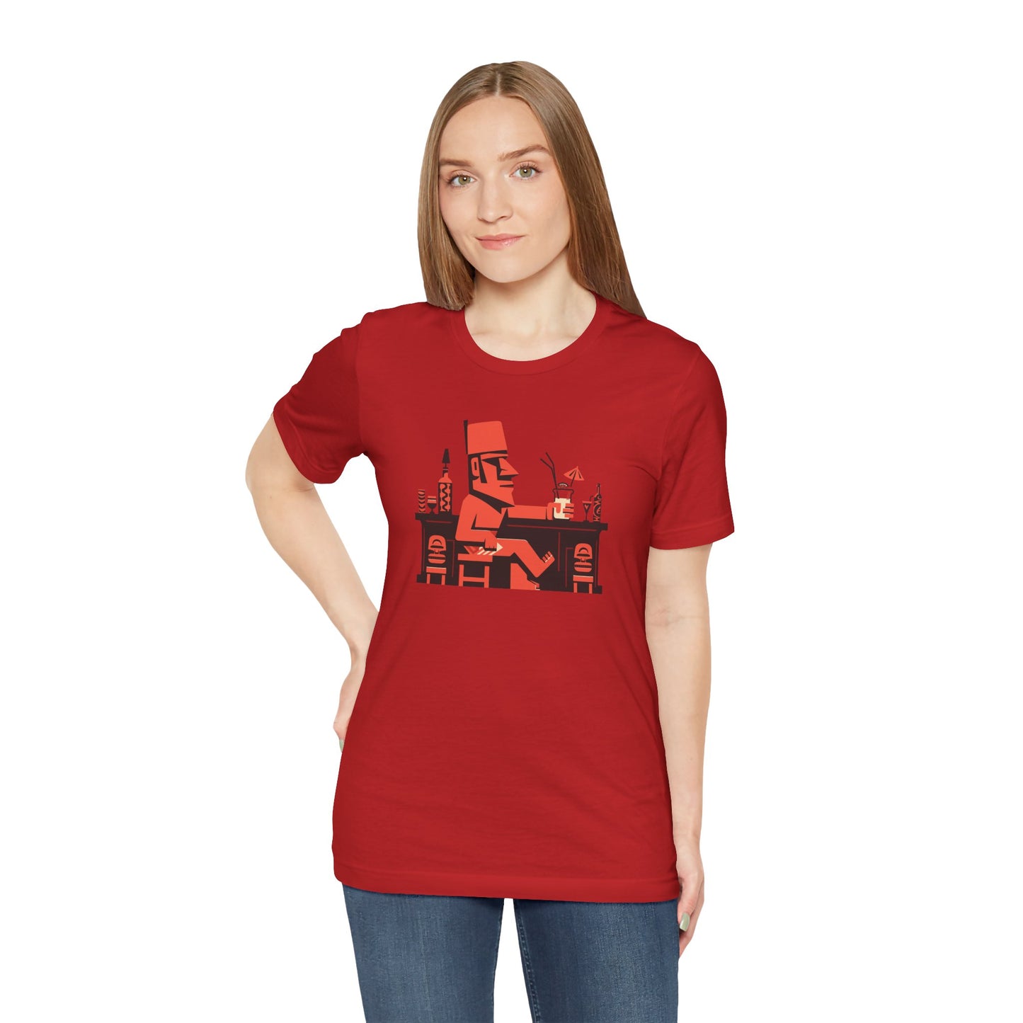 Moai at the Tiki Bar: Unisex Soft Cotton Tee