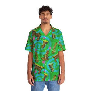Green: "Enchanted Carvings" Tiki Aloha Shirt