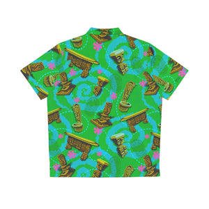 Green: "Enchanted Carvings" Tiki Aloha Shirt
