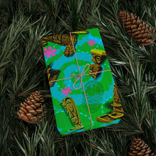 GREEN-Tiki Wrapping Paper — "Enchanted Carvings" Tiki Gift Wrap