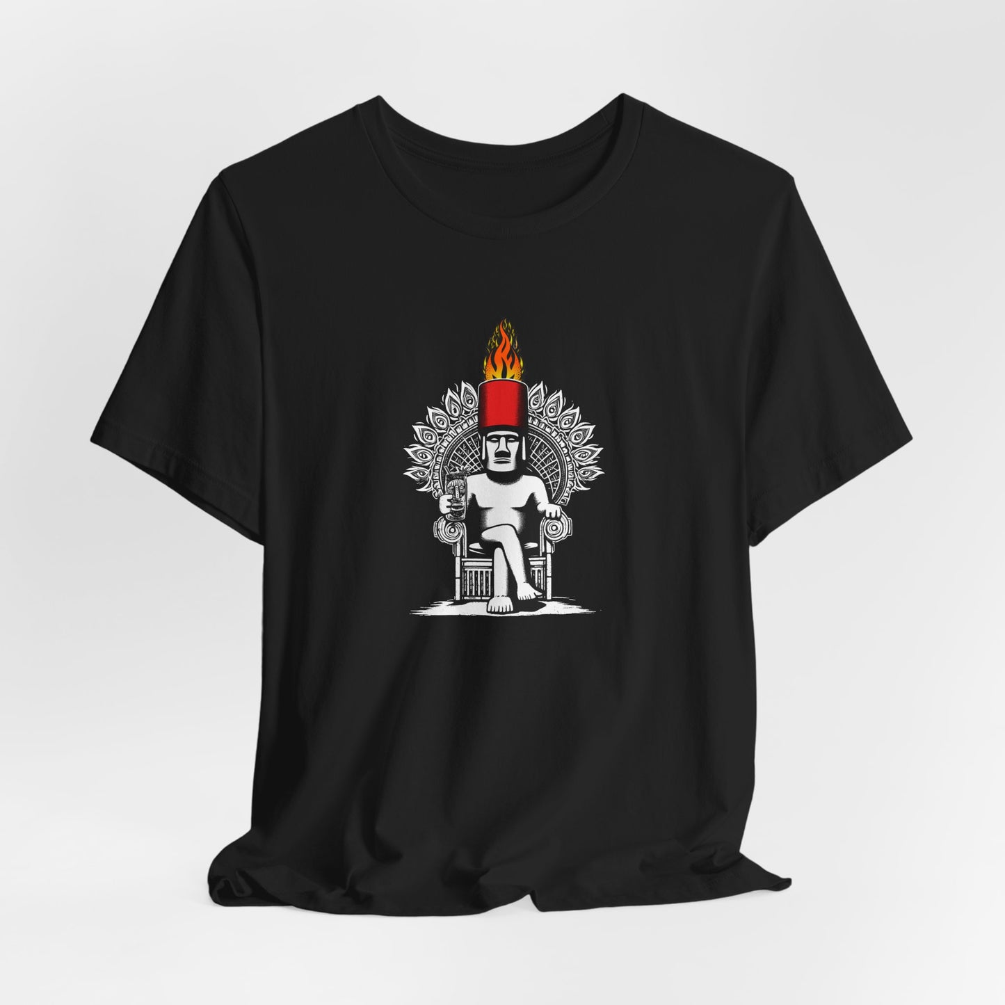 Moai in a Peacock Chair: Unisex Soft Cotton Tee