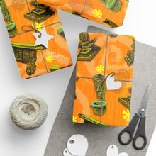 ORANGE Tiki Wrapping Paper — "Enchanted Carvings" Tiki Gift Wrap
