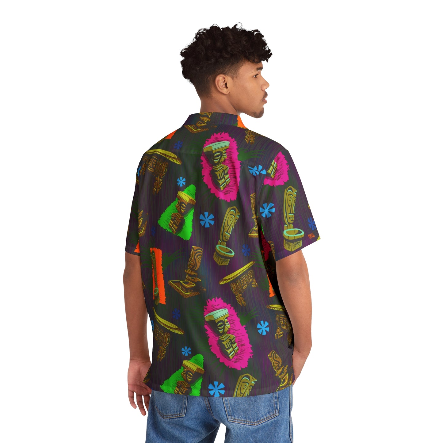 Black: "Enchanted Carvings" Tiki Aloha Shirt