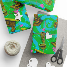 GREEN-Tiki Wrapping Paper — "Enchanted Carvings" Tiki Gift Wrap