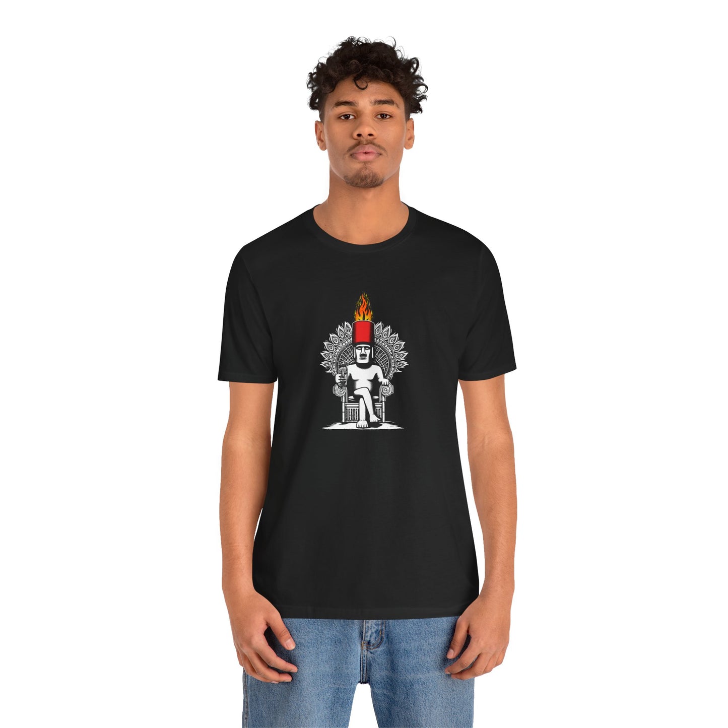 Moai in a Peacock Chair: Unisex Soft Cotton Tee