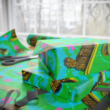 GREEN-Tiki Wrapping Paper — "Enchanted Carvings" Tiki Gift Wrap