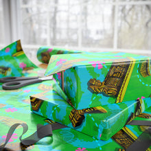 GREEN-Tiki Wrapping Paper — "Enchanted Carvings" Tiki Gift Wrap