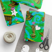 GREEN-Tiki Wrapping Paper — "Enchanted Carvings" Tiki Gift Wrap