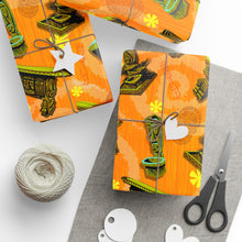 ORANGE Tiki Wrapping Paper — "Enchanted Carvings" Tiki Gift Wrap
