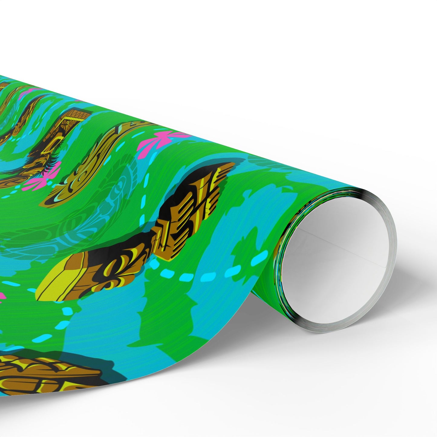 GREEN-Tiki Wrapping Paper — "Enchanted Carvings" Tiki Gift Wrap